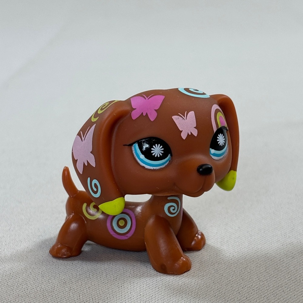 Littlest Pet Shop LPS Dachshund #1010 Postcard Pets Brown Butterfly Swirl Dog